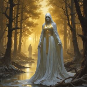 Mystical Forest Art Print - Gold and White